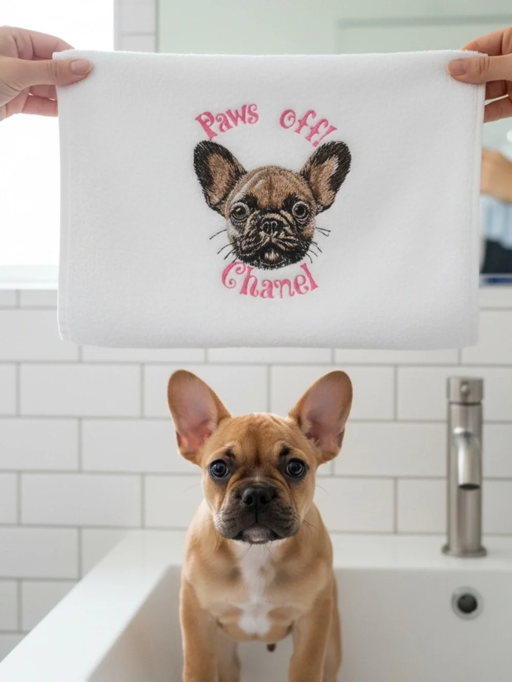Persosnalized Embroidered Dog Bath Towels with your dog's name. Paws off.